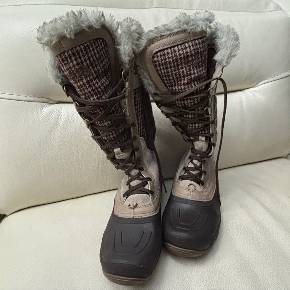 The North Face Shellista Lace Luxe Boot Brown Houndstooth Waterproof Size 8 - Picture 3 of 6